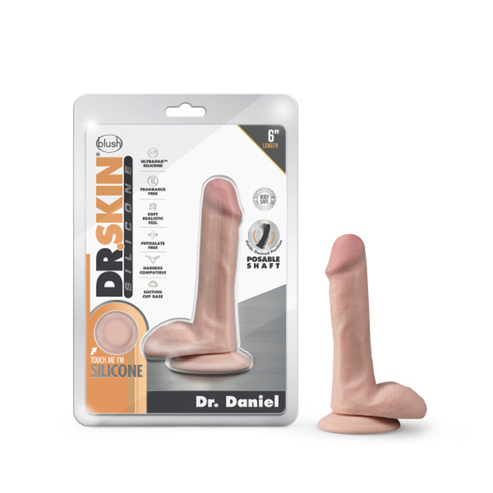 Blush Dr. Skin Silicone Dr. Daniel Realistic 6 inches Posable Dildo with Balls & Suction Cup Beige