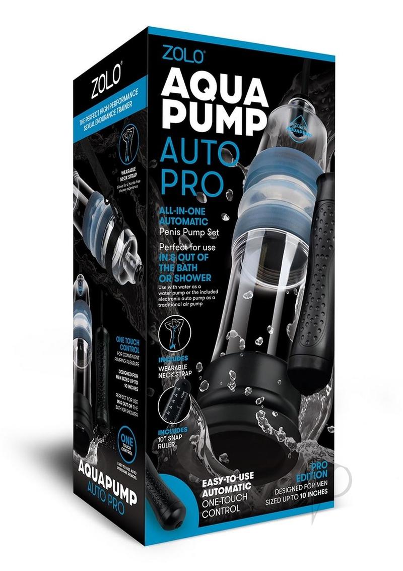 Zolo Aquapump Auto Pro Silicone Penis Pump Black/Blue with automatic features and one-touch control.