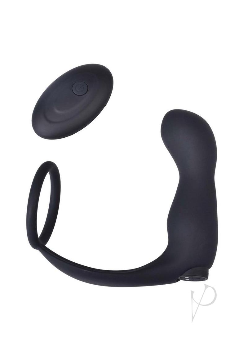 Ass-Sation Silicone Prostate Stimulator Cock Ring Black showcasing its ergonomic design and dual-stimulation features.