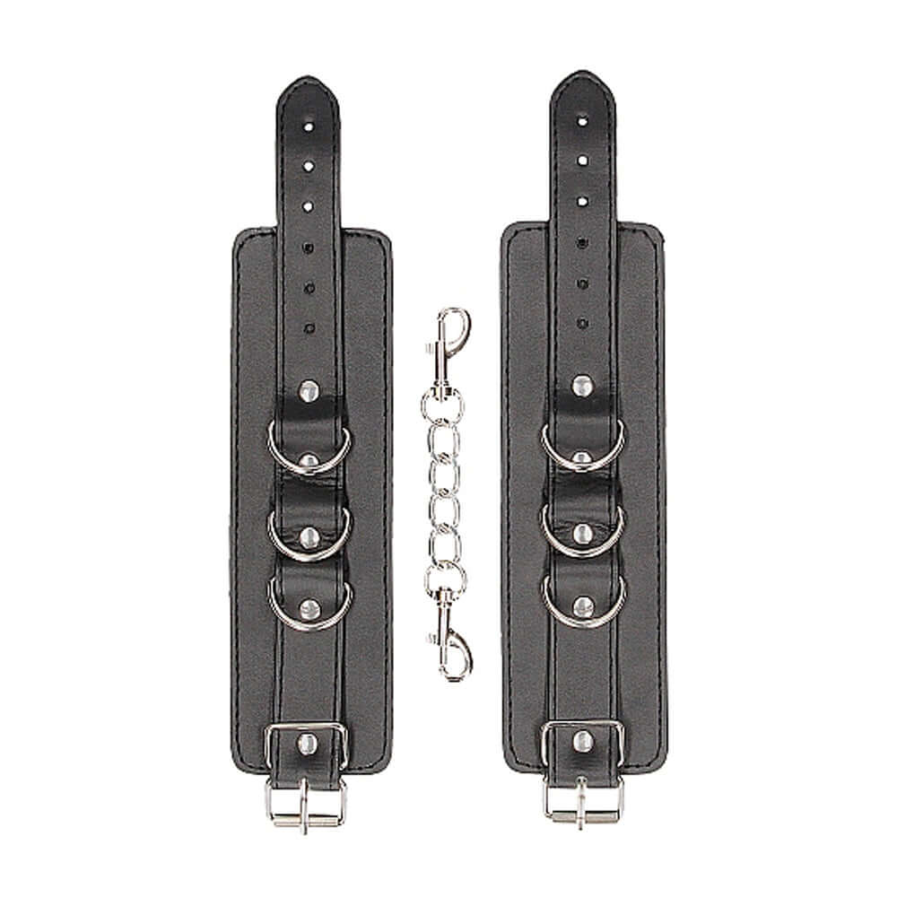 Ouch! Black & White Adjustable Bonded Leather Wrist or Ankle Cuffs Black