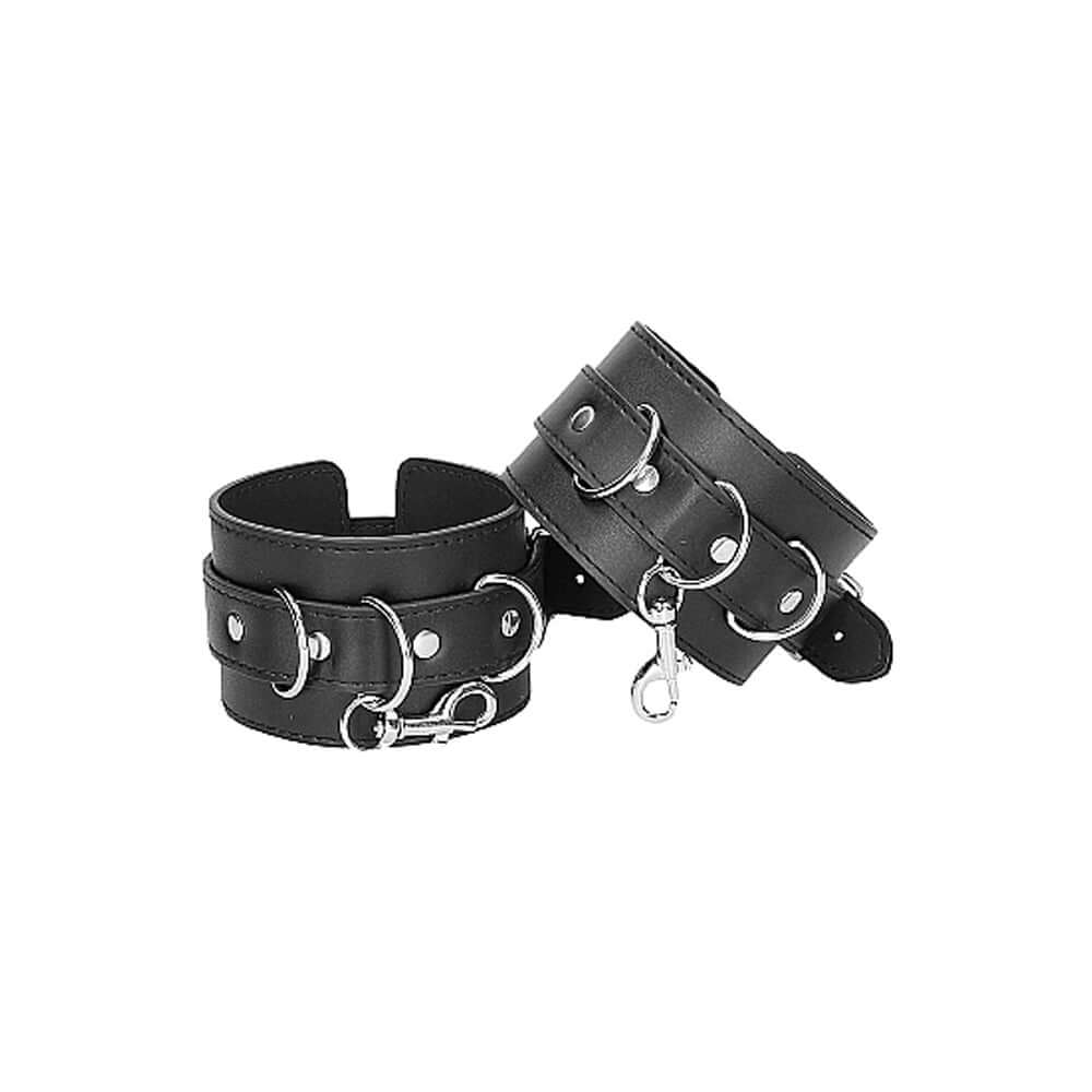 Ouch! Black & White Bonded Leather Hogtie With Hand & Ankle Cuffs Black