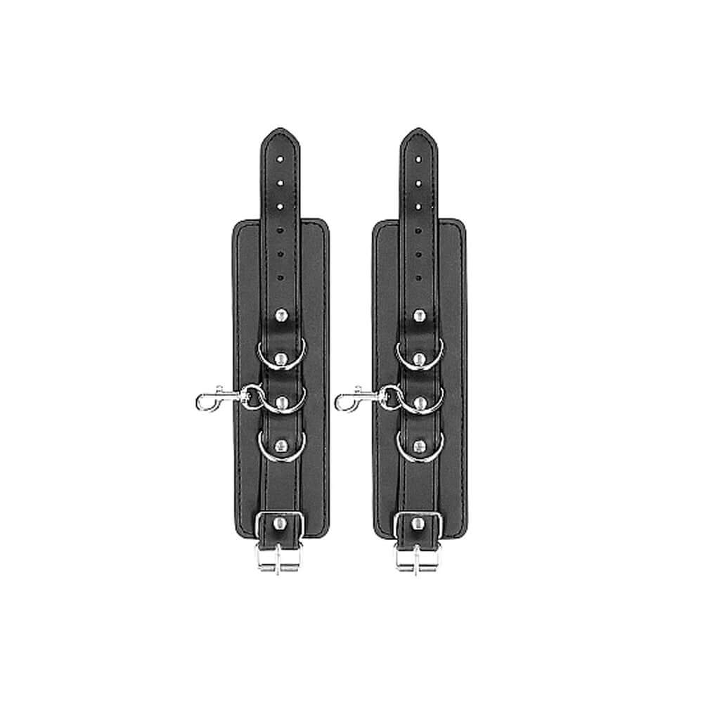 Ouch! Black & White Bonded Leather Hogtie With Hand & Ankle Cuffs Black