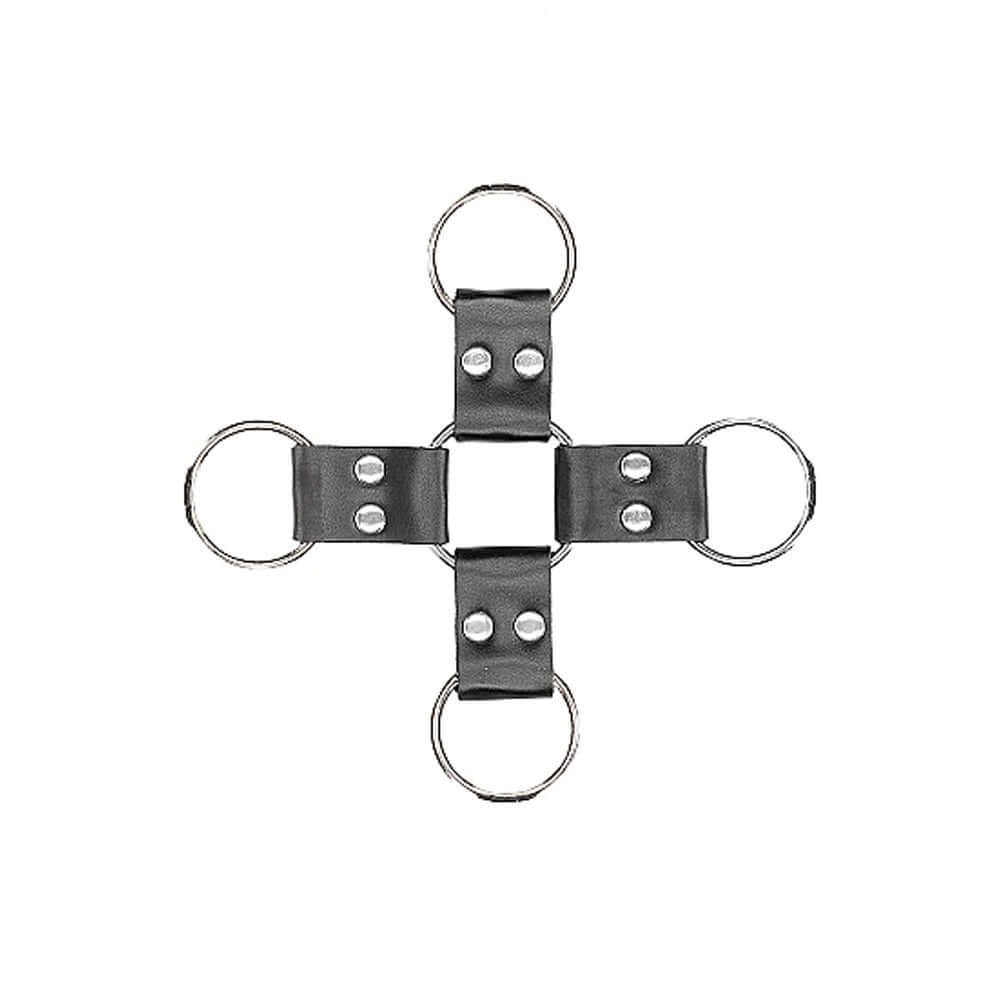 Ouch! Black & White Bonded Leather Hogtie With Hand & Ankle Cuffs Black