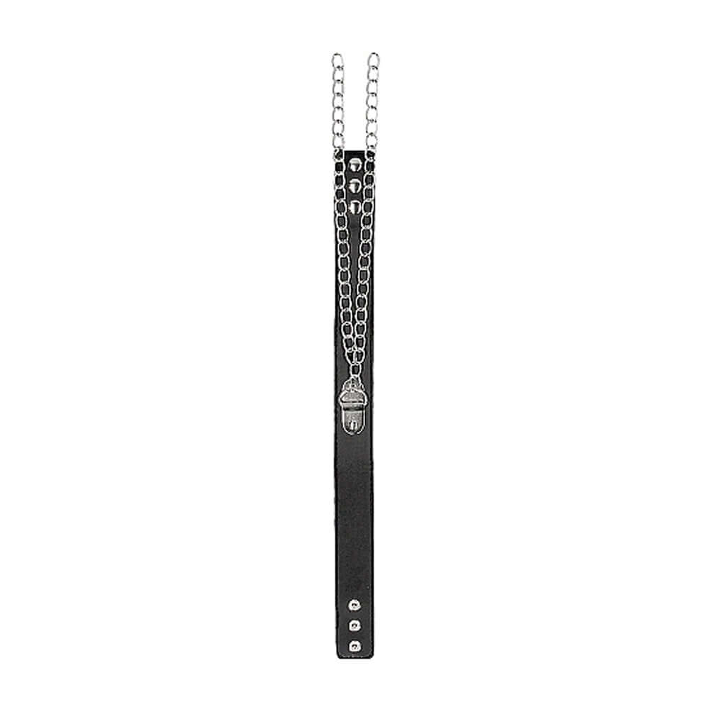Ouch! Black & White Adjustable Bonded Leather Collar With Hand Cuffs & Chain Black