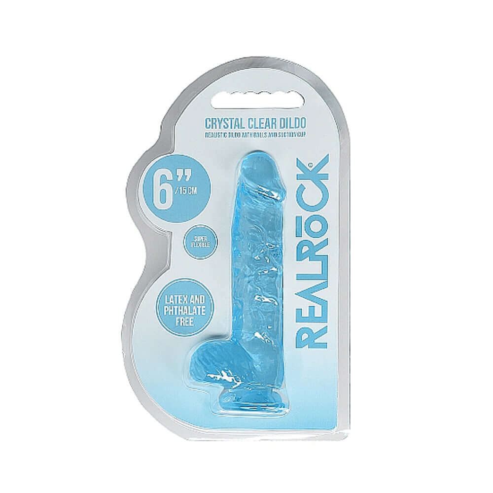 RealRock Crystal Clear Realistic 6 inches Dildo With Balls and Suction Cup Blue
