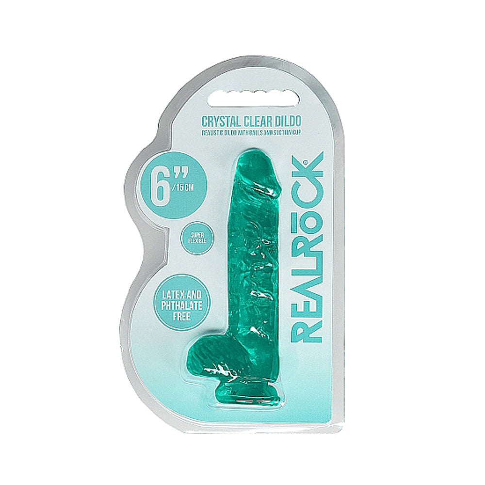 RealRock Crystal Clear Realistic 6 inches Dildo With Balls and Suction Cup Turquoise