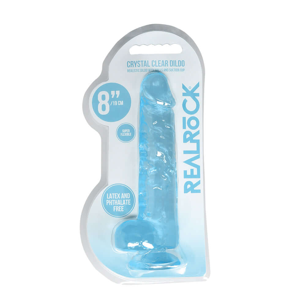 RealRock Crystal Clear Realistic 8 inch Dildo With Balls and Suction Cup Blue