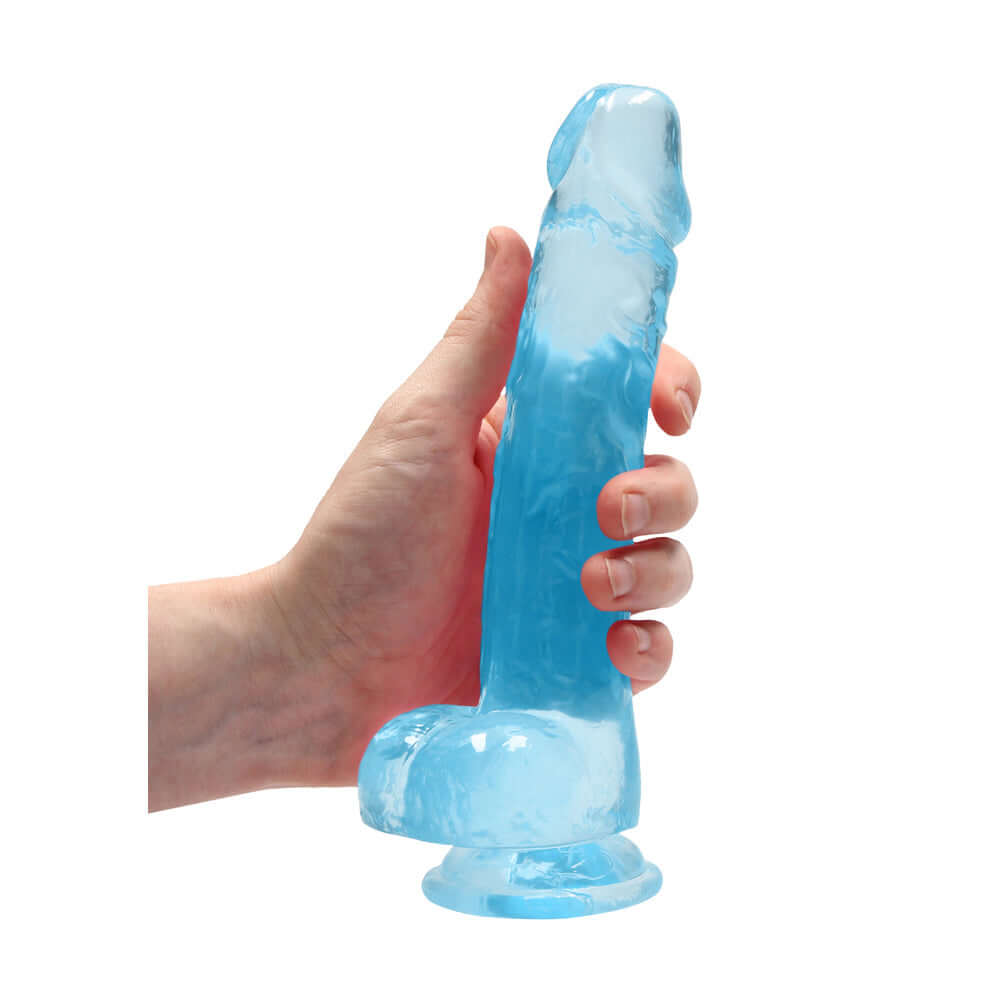RealRock Crystal Clear Realistic 8 inch Dildo With Balls and Suction Cup Blue