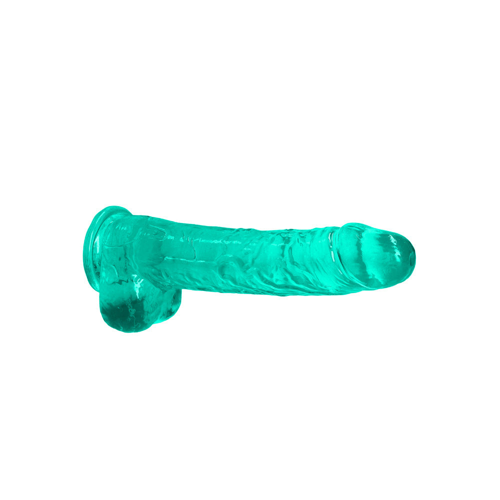 RealRock Crystal Clear Realistic 9 inches Dildo With Balls and Suction Cup Turquoise