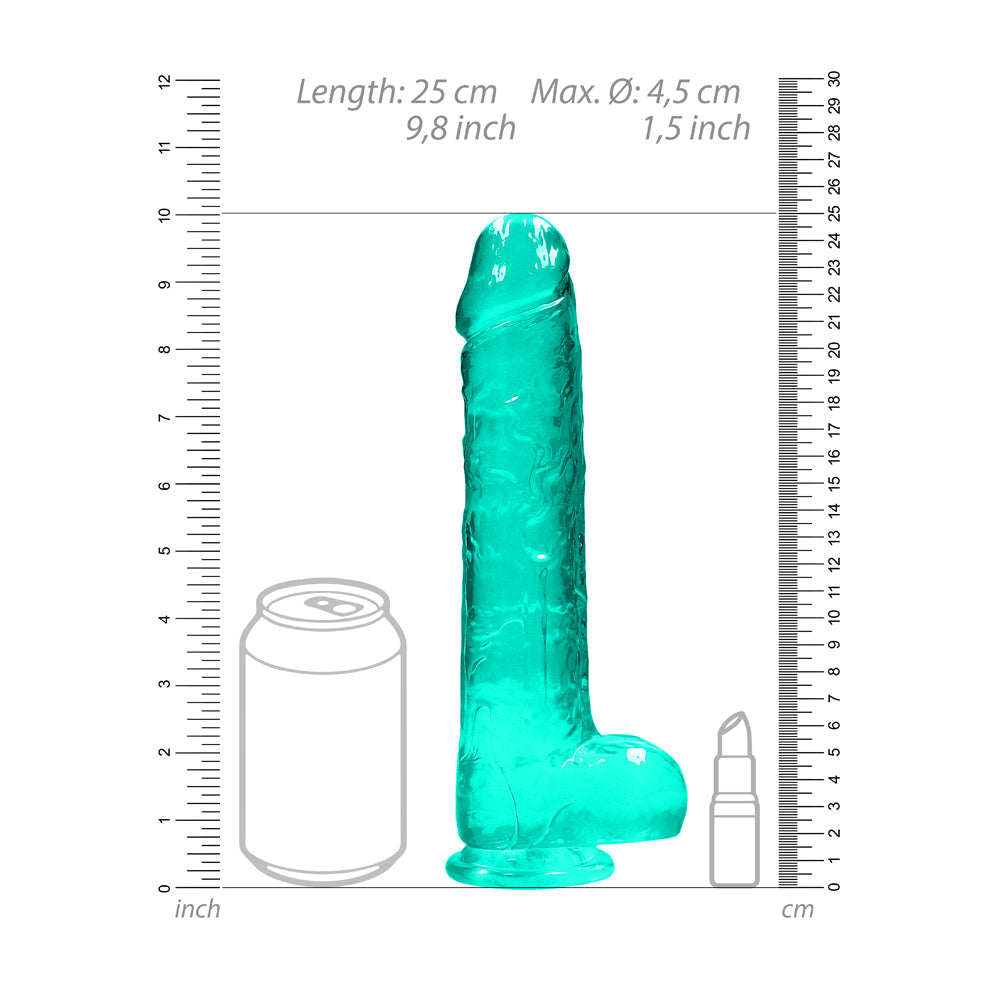 RealRock Crystal Clear Realistic 9 inches Dildo With Balls and Suction Cup Turquoise