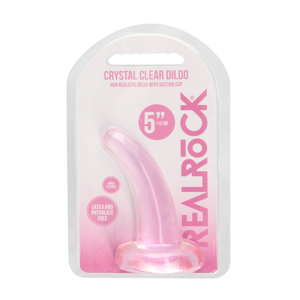 RealRock Crystal Clear Non-Realistic 5 inches Curved Dildo With Suction Cup Pink