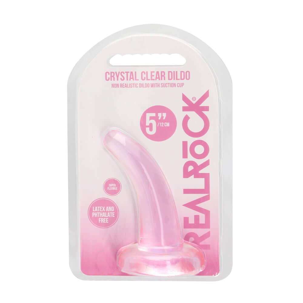 RealRock Crystal Clear Non-Realistic 5 inches Curved Dildo With Suction Cup Pink