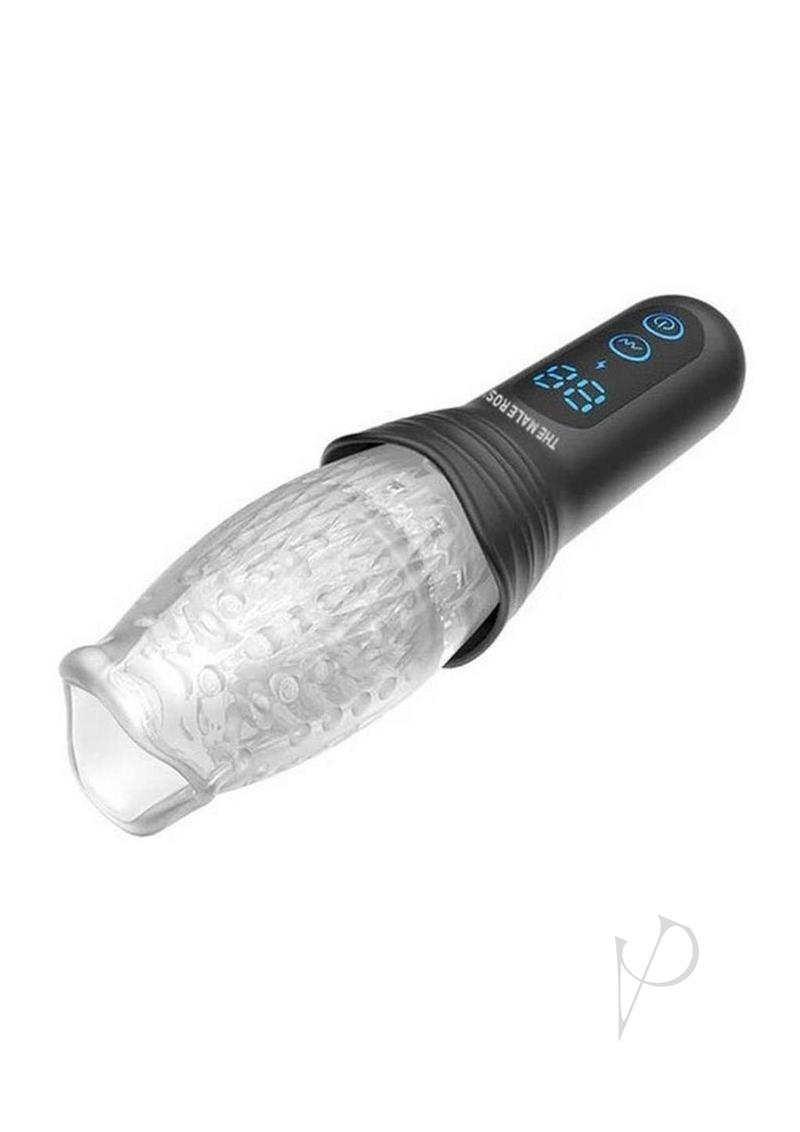 The Male Rose Pro Thrusting Rotating Masturbator Black showcasing its realistic design and advanced features for an immersive experience.