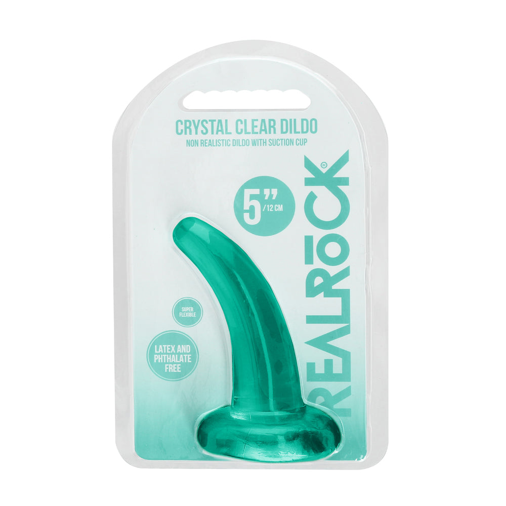 RealRock Crystal Clear Non-Realistic 5 inches Curved Dildo With Suction Cup Turquoise