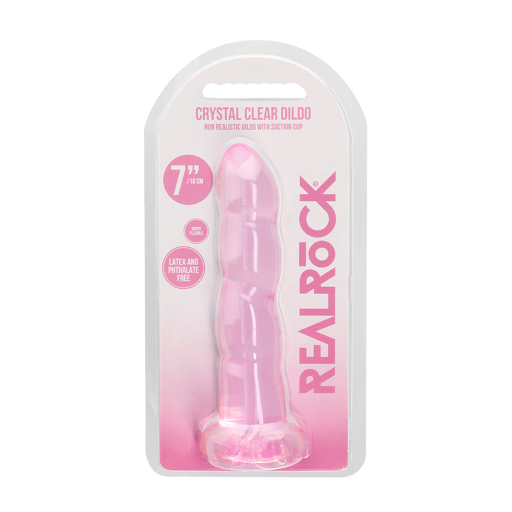 RealRock Crystal Clear Non-Realistic 7 inches Twisted Dildo With Suction Cup Pink