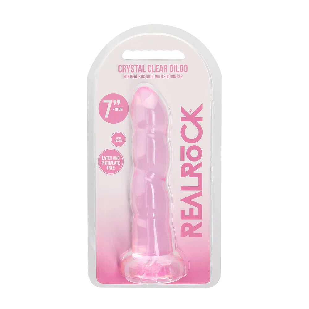 RealRock Crystal Clear Non-Realistic 7 inches Twisted Dildo With Suction Cup Pink