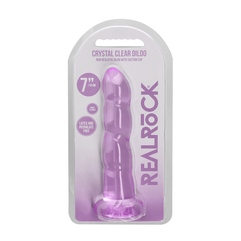 RealRock Crystal Clear Non-Realistic 7 inches Twisted Dildo With Suction Cup Purple