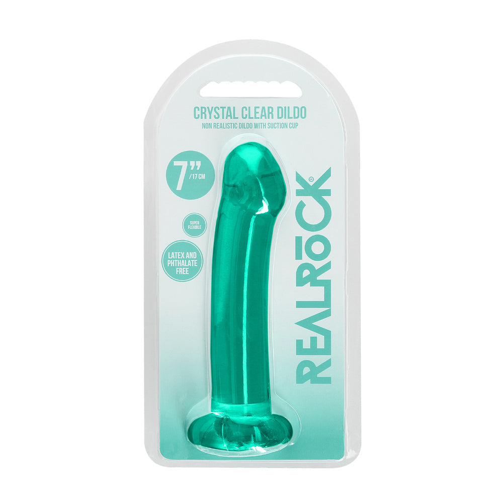 RealRock Crystal Clear Non-Realistic 7 inches Dildo With Suction Cup Turquoise