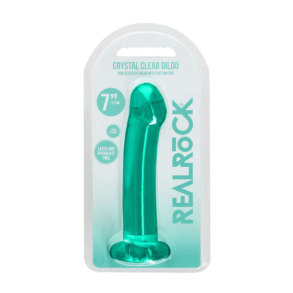 RealRock Crystal Clear Non-Realistic 7 inches Dildo With Suction Cup Turquoise