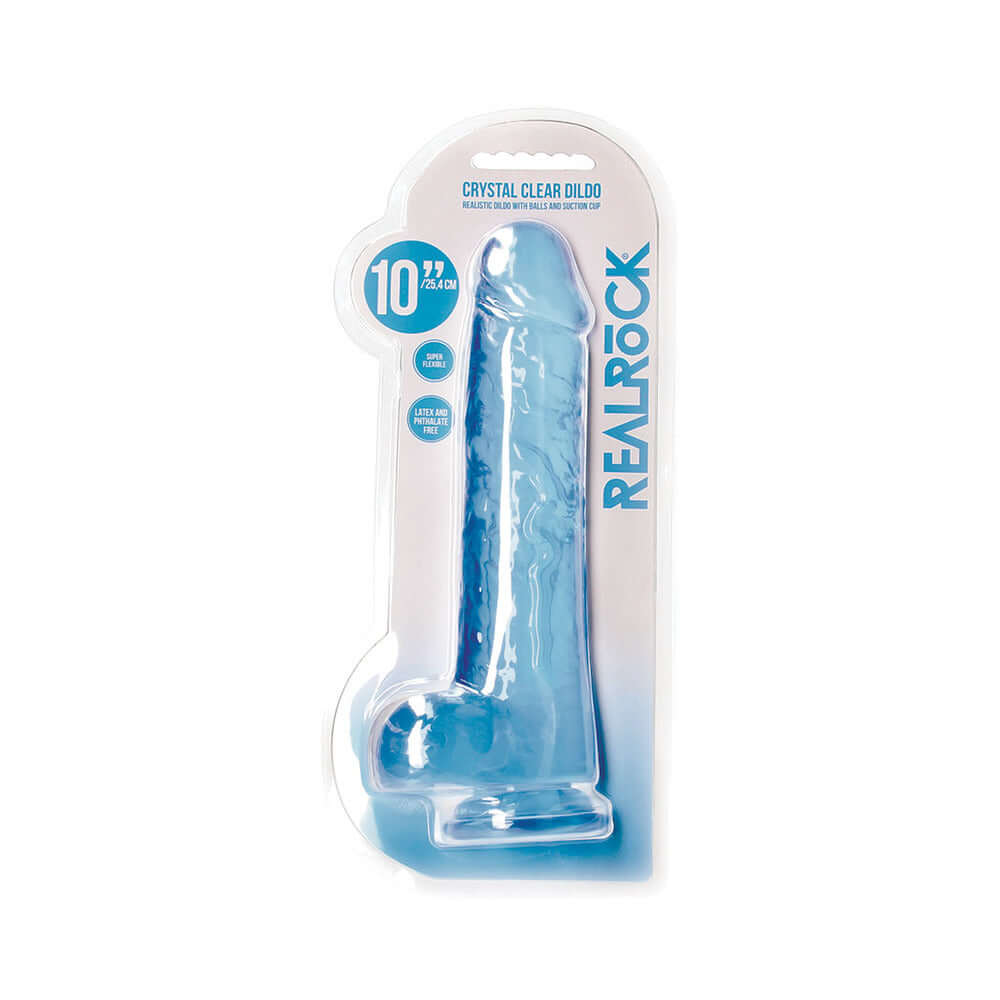 RealRock Crystal Clear Realistic 10 inches Dildo With Balls and Suction Cup Blue