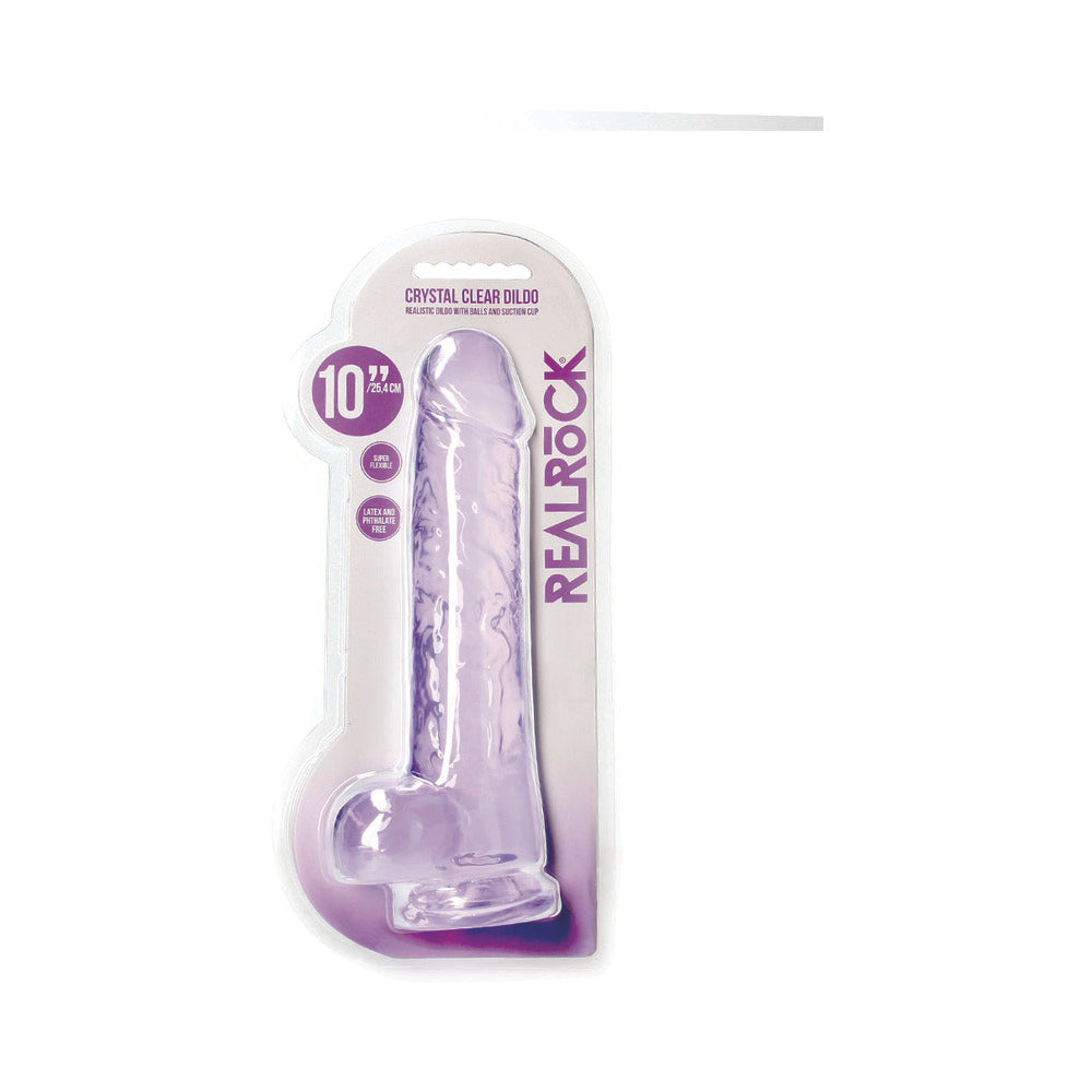 RealRock Crystal Clear Realistic 10 inches Dildo With Balls and Suction Cup Purple