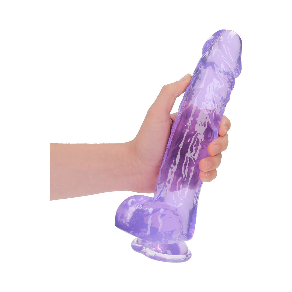 RealRock Crystal Clear Realistic 10 inches Dildo With Balls and Suction Cup Purple