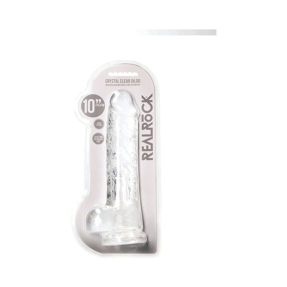 RealRock Crystal Clear Realistic 10 inches Dildo With Balls and Suction Cup Clear