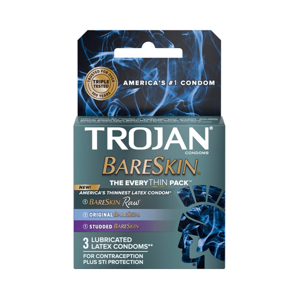 Trojan Bareskin EveryThin 3-Pack - Bareskin Raw, Original, and Studded Condoms