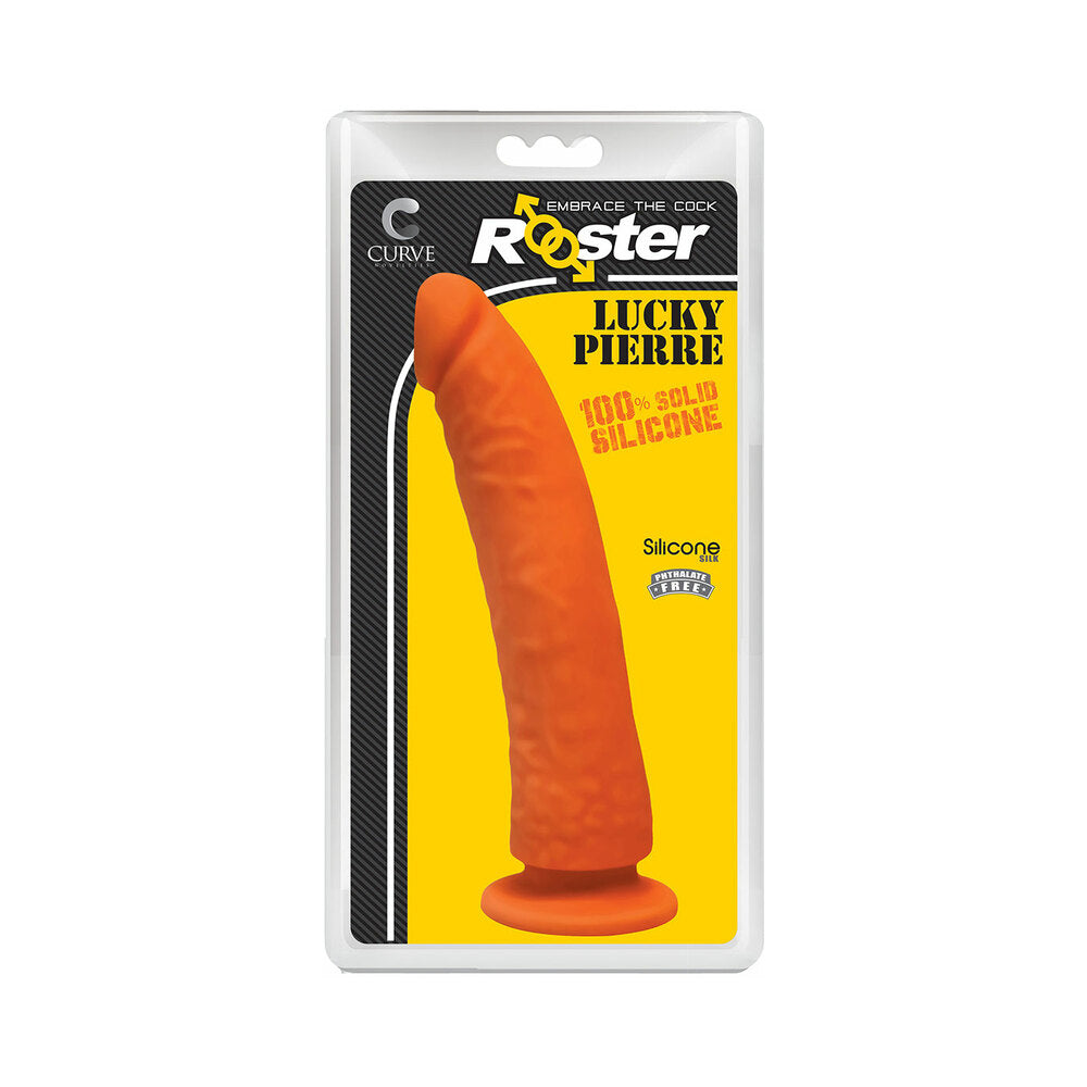 Curve Toys Rooster Lucky Pierre 8.5 inches Silicone Dildo with Suction Cup Orange