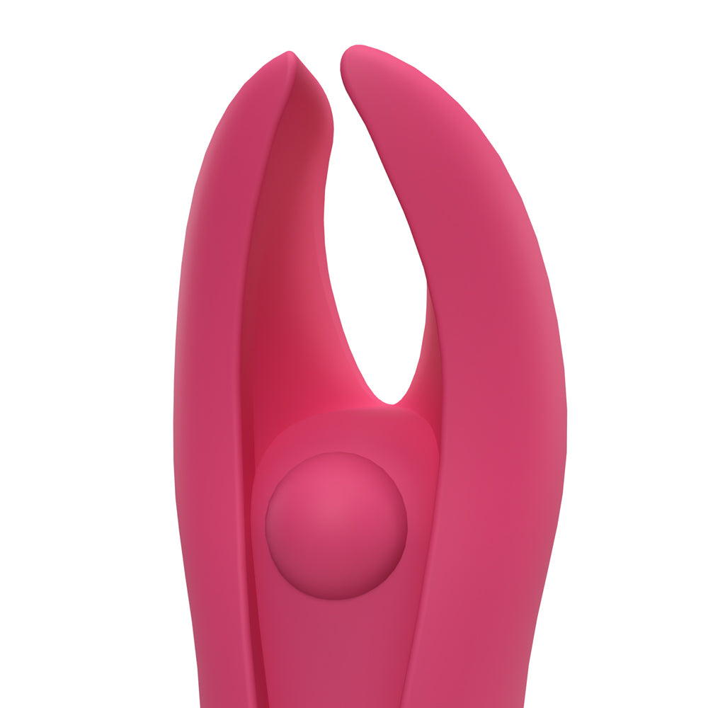 Close-up of the Screaming O 4B Demon Strawberry Clitoral Vibrator showing its flexible horns and pleasure bead.