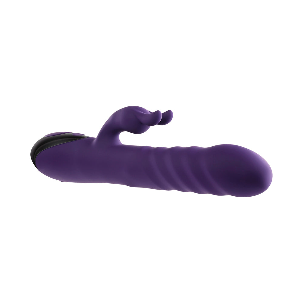 Evolved Rascally Rabbit Rechargeable Thrusting Swirling Silicone Vibrator Purple