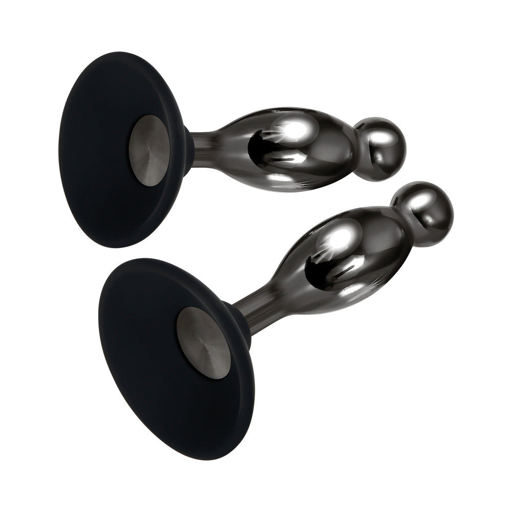 Evolved Joy Sticks 2-Piece Metal Anal Plug With Suction Cup Base Set Black