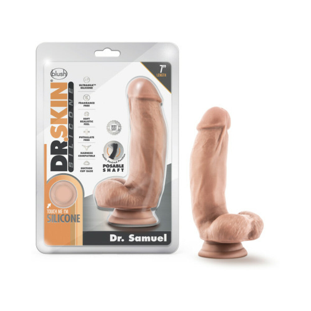 Dr. Skin Silicone Dr. Samuel Realistic 7 inches Posable Dildo with Balls Beige