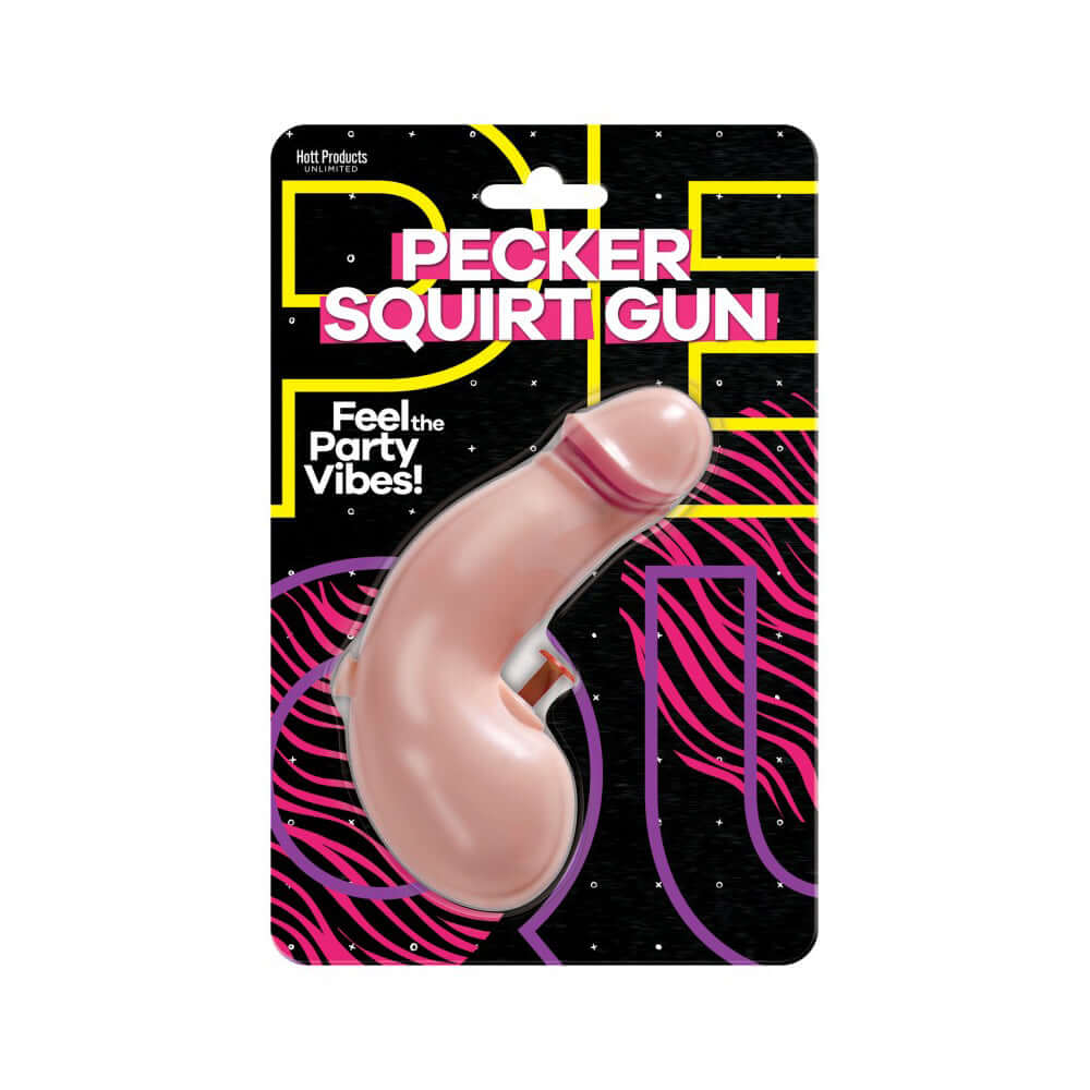 Pecker Squirt Gun Flesh novelty water toy in packaging for parties and summer fun.