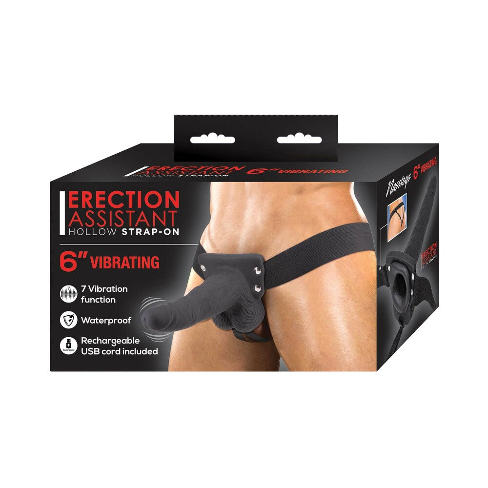 Erection Assistant Hollow Strap-On Vibrating 6 inches Black