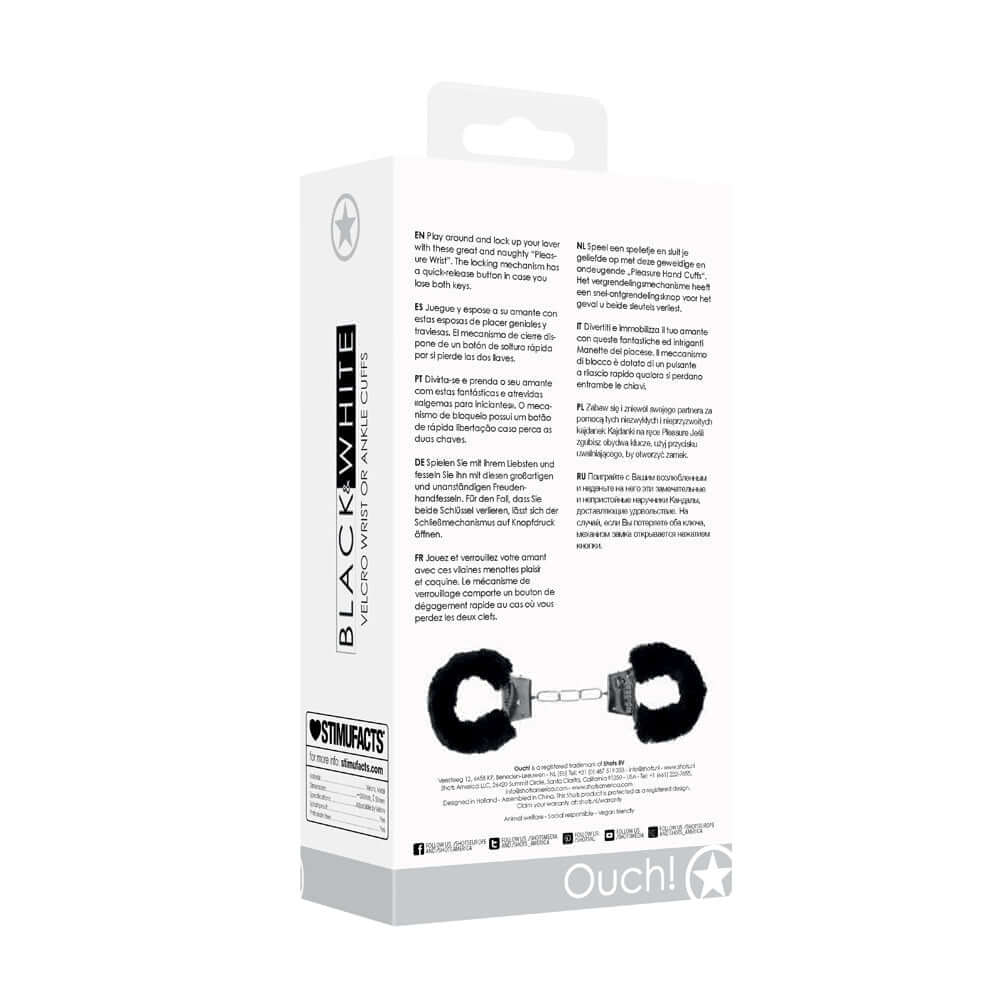 Ouch! Black & White Adjustable Velcro Wrist or Ankle Cuffs Black