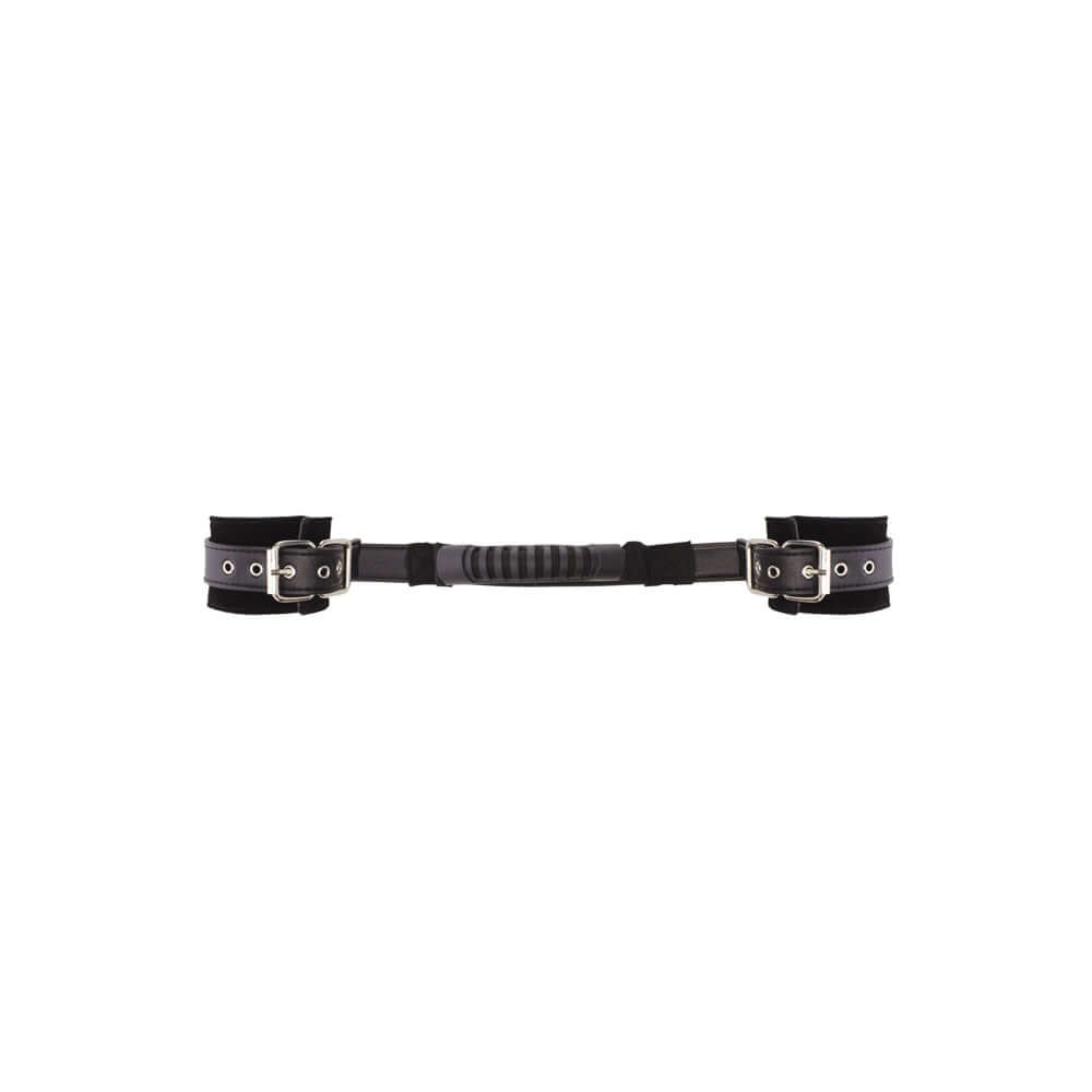 Ouch! Black & White Adjustable Bonded Leather Wrist Cuffs With Handle Black