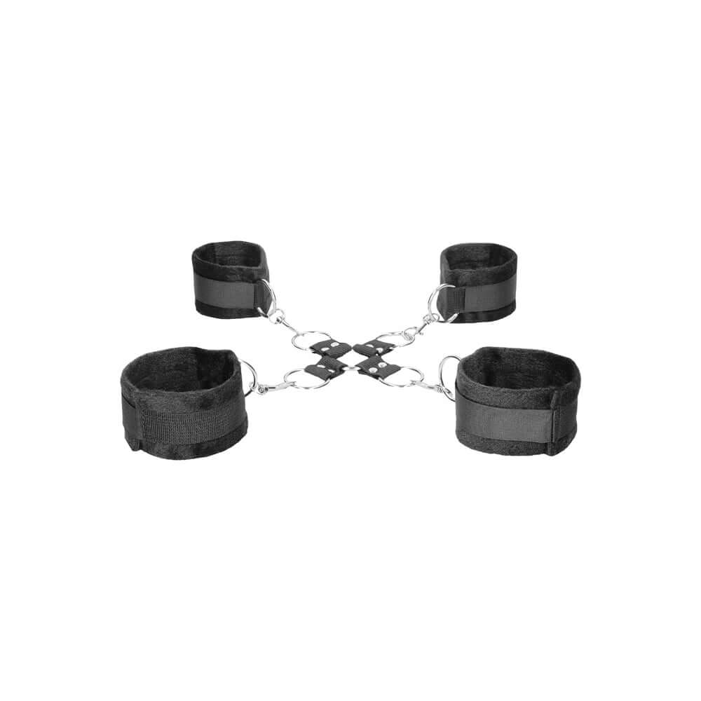 Ouch! Black & White Velcro Hogtie With Hand & Ankle Cuffs Black