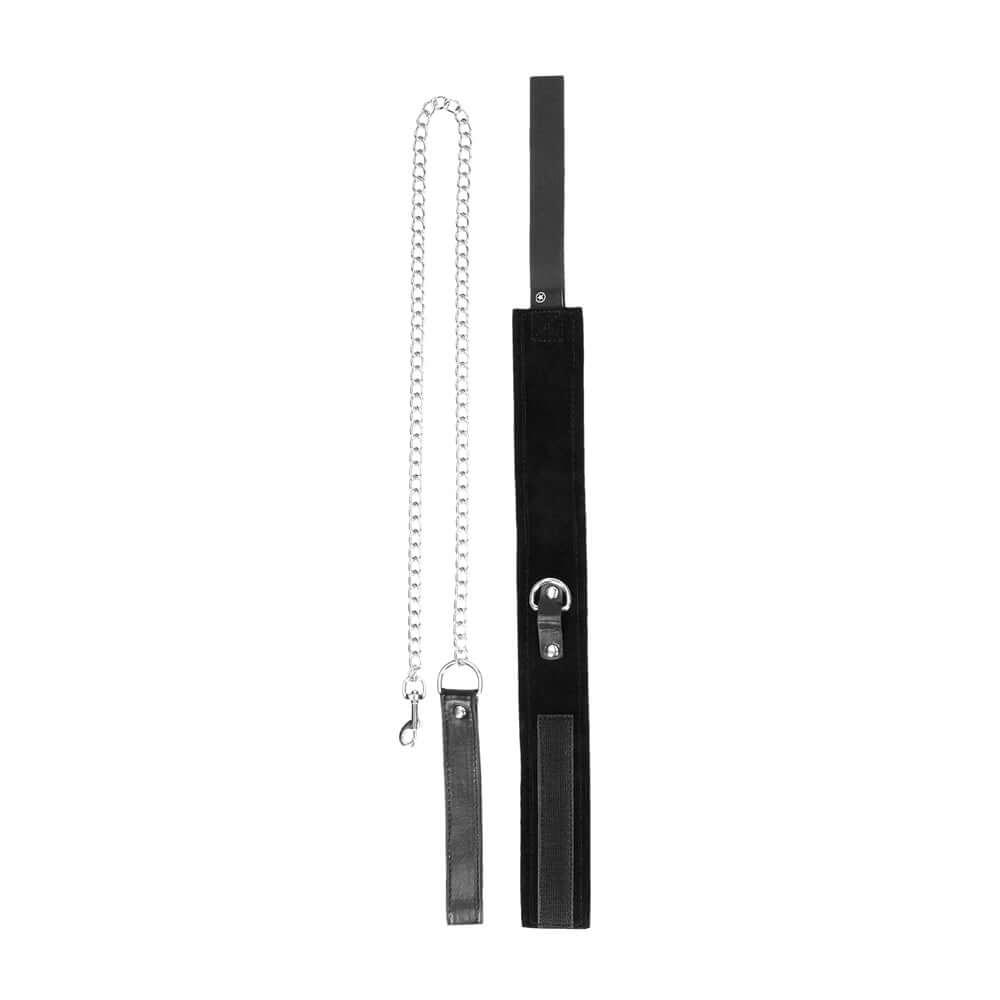Ouch! Black & White Adjustable Velcro Collar With Leash & Wrist Cuffs Black