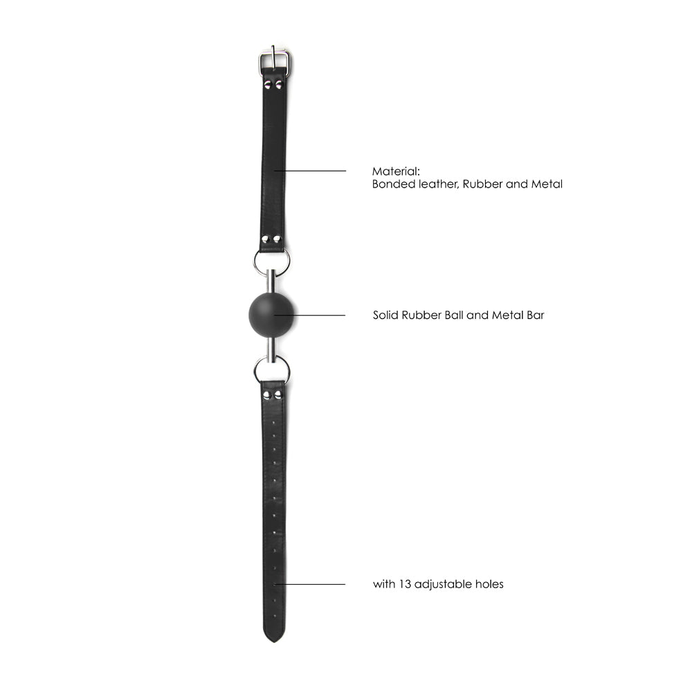 Ouch! Black & White Solid Rubber Ball Gag With Bonded Leather Straps Black