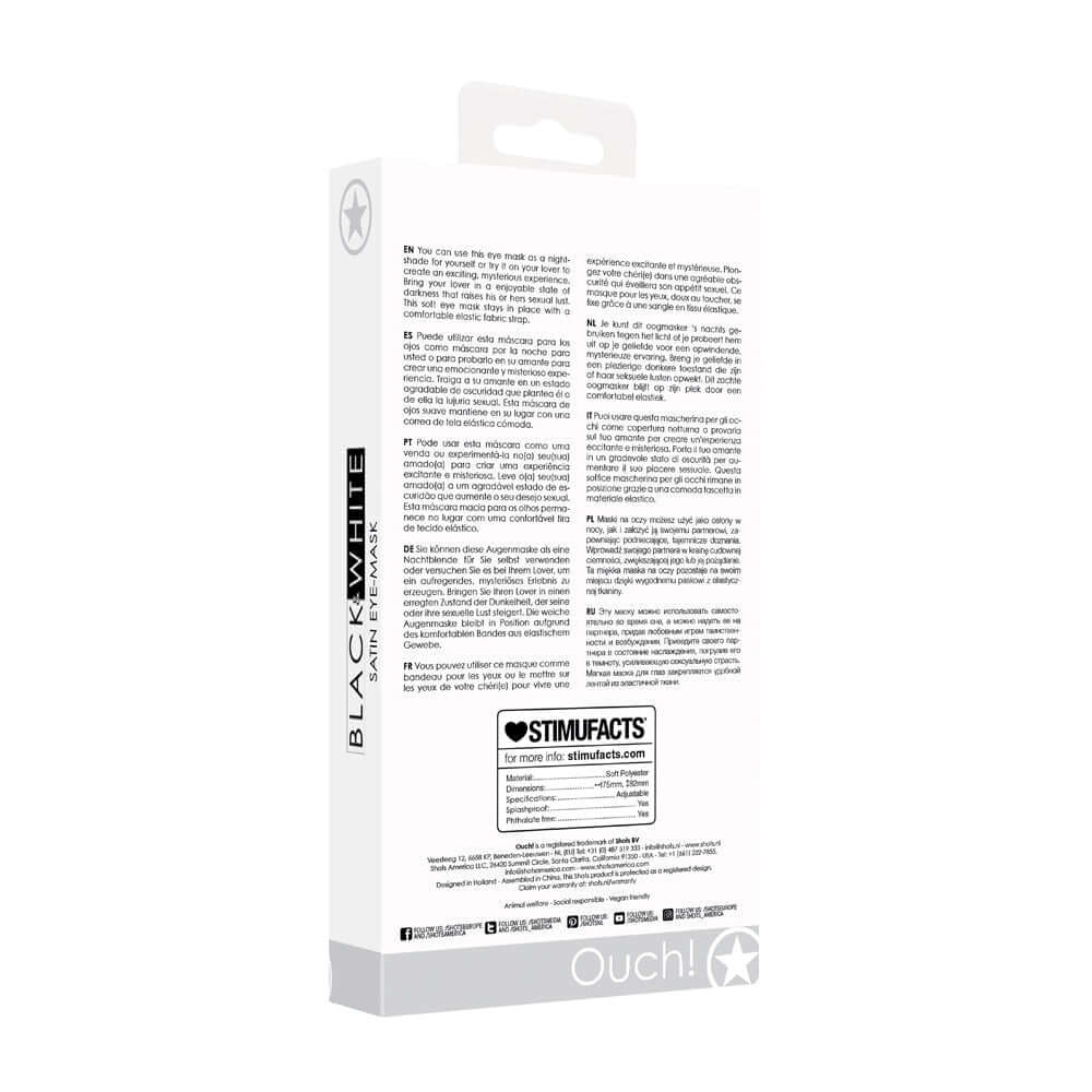 Ouch! Black & White Satin Eye Mask Blindfold Black