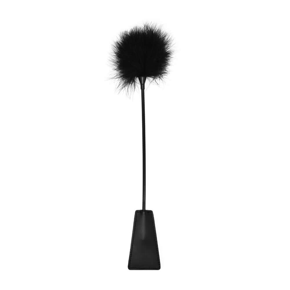 Ouch! Black & White Dual-Ended Crop With Feather Tickler Black