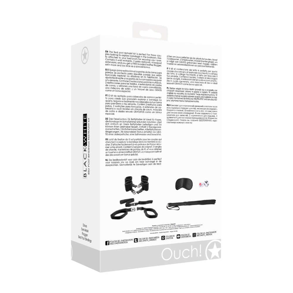 Ouch! Black & White Bed Post Bindings Restraint Kit Black