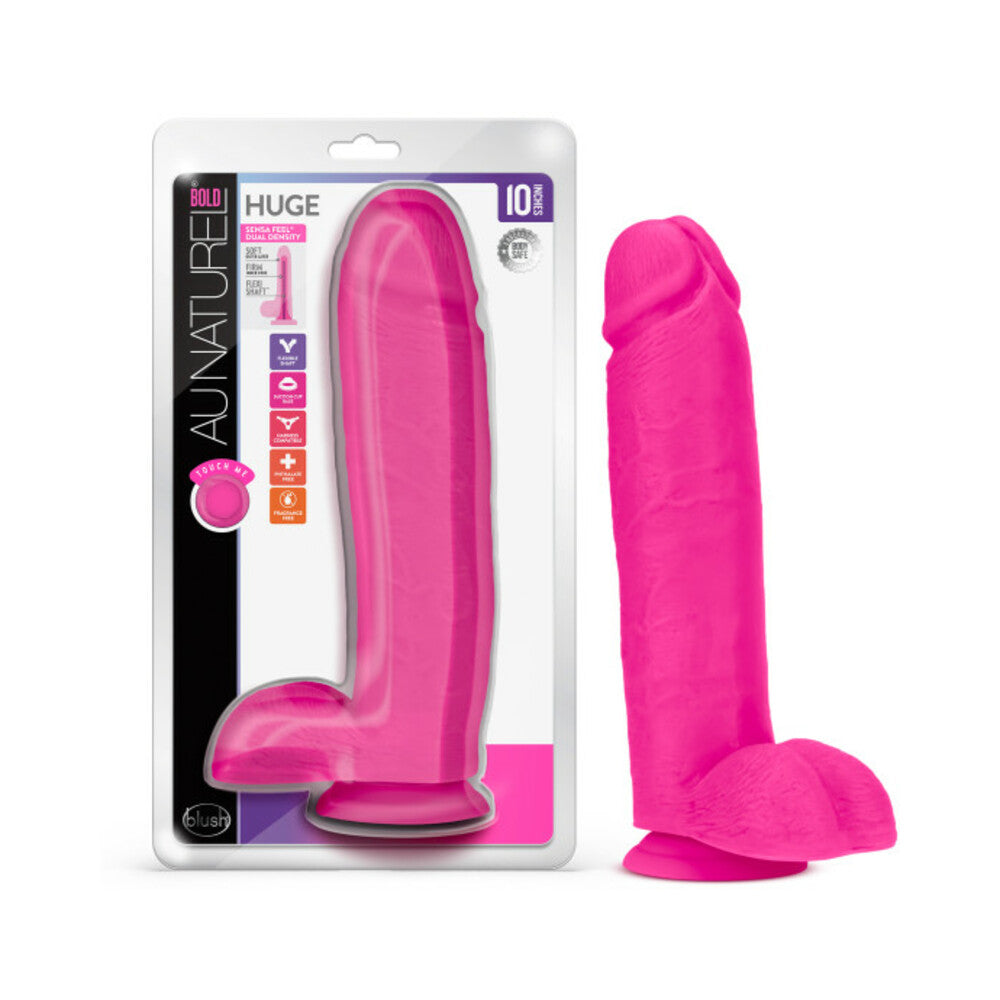Au Naturel Bold Huge 10 inches Posable Dual Density Dildo with Balls Pink