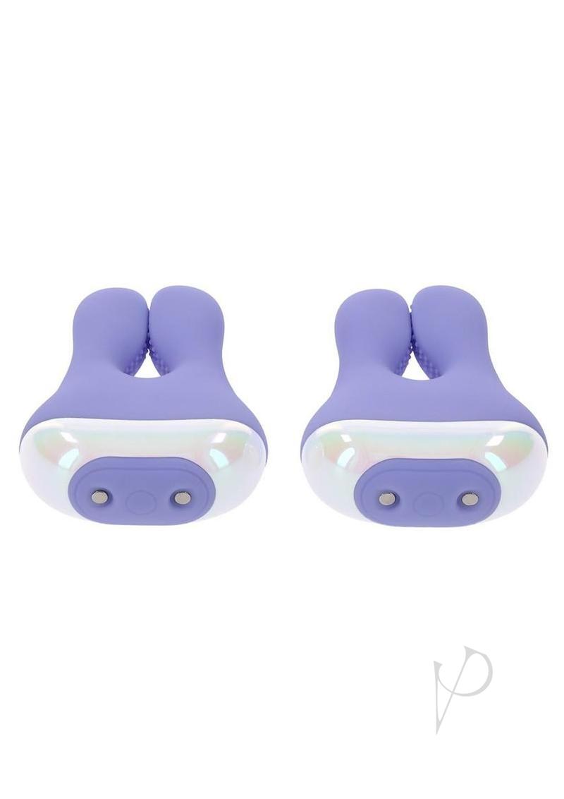 Playboy In A Pinch Nipple Clamps Purple, featuring bunny-shaped design and soft silicone for stimulation.