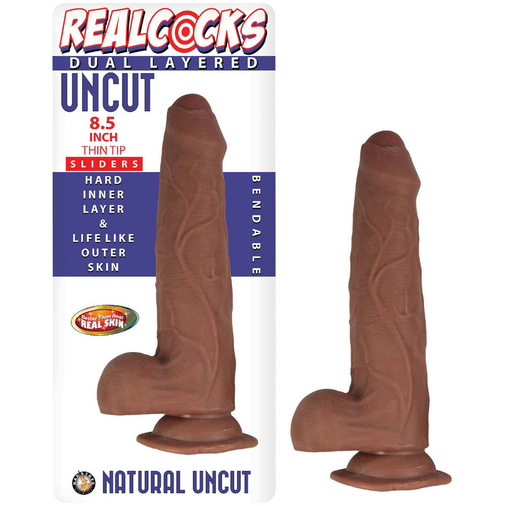 Realcocks Dual Layered Uncut Slider Thin Tip 8.5 inches Brown