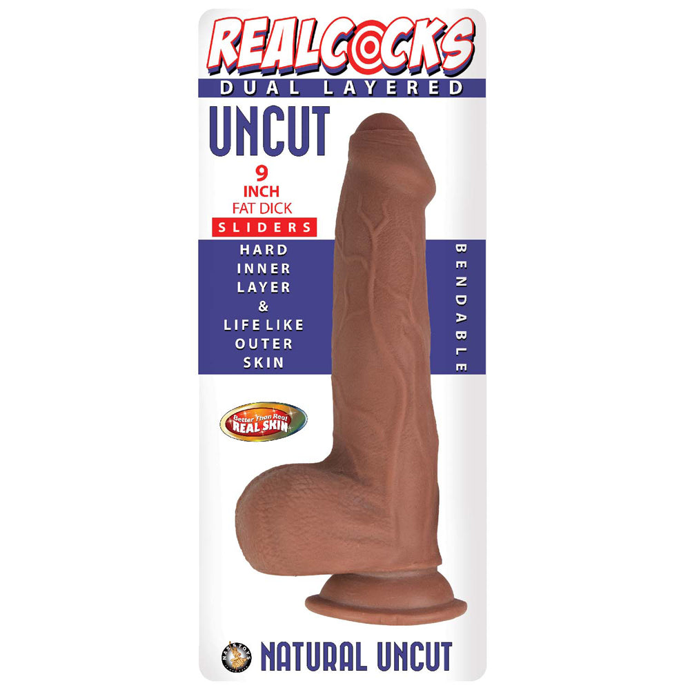 Realcocks Dual Layered Uncut Slider Fat Dick 9 inches Brown