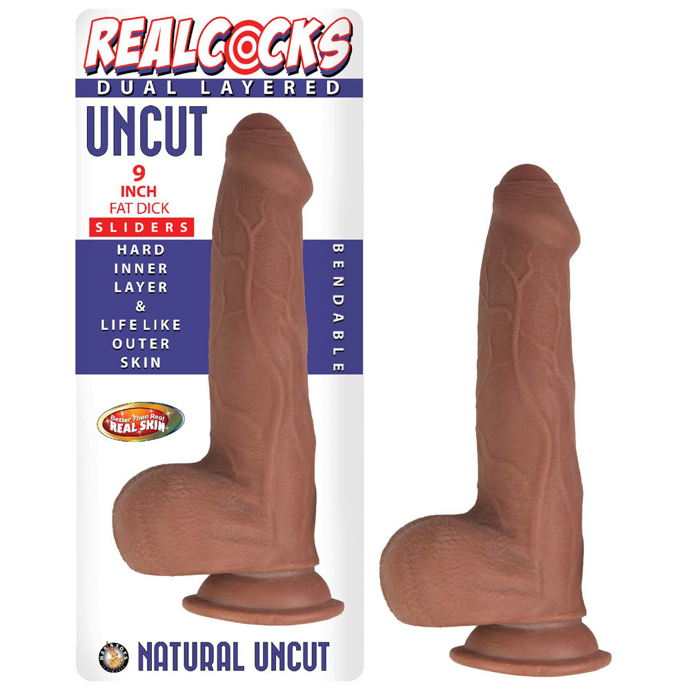 Realcocks Dual Layered Uncut Slider Fat Dick 9 inches Brown