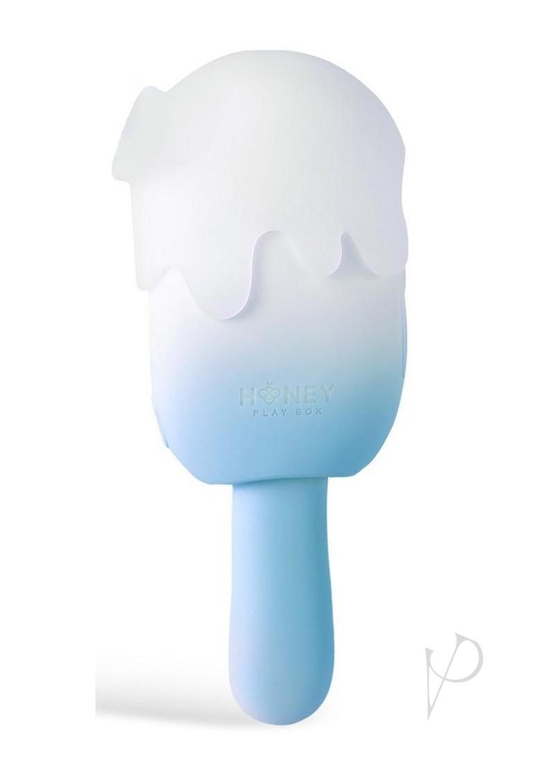 Bite Me Cream Pop Silicone Air Pulse Stimulator Blue shaped like an ice pop, designed for pleasurable sensations.