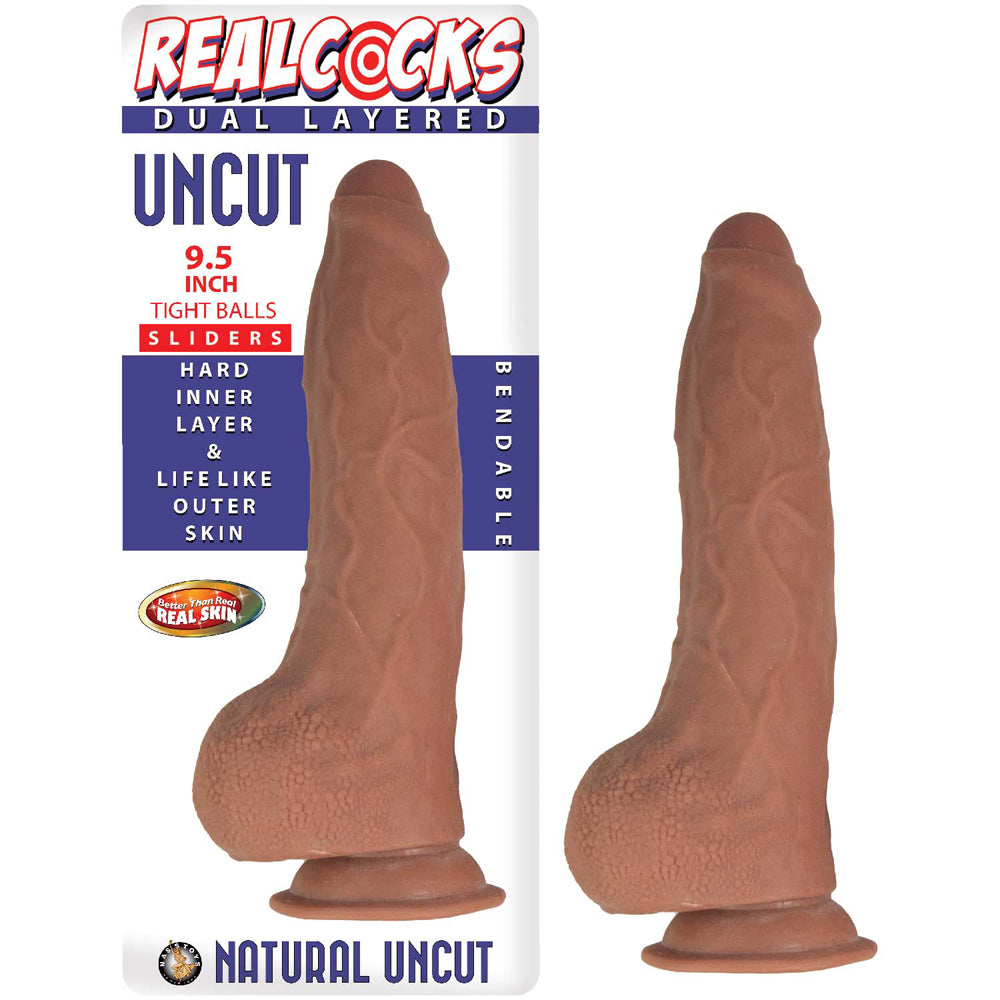 Realcocks Dual Layered Uncut Slider Tight Balls 9.5 inches Brown